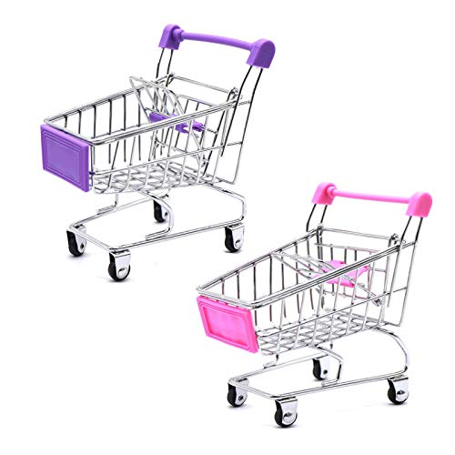 Mini Chariot de Caddie, 2 Pièces de Panier de Rangement pour Enfants, Jouet, Support de Maquillage, Support de Rangement en Métal Inoxydable pour la...