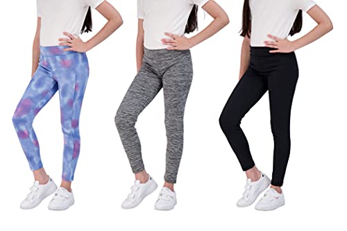 Hind 3-Pack Girls Fashion Active Leggings Workout Clothes for Kids Athletic Sports (Tie Dye-Black-Charcoal, 7/8)