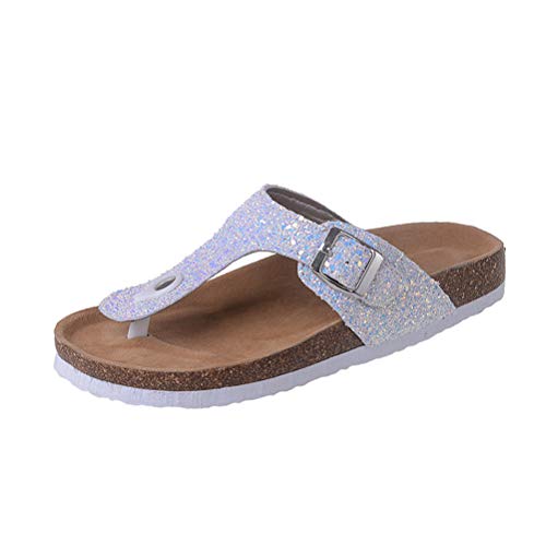 Jiahe Pantofole con Paillettes Spiaggia Infradito Antiscivolo per Le Donne Scarpe da Spiaggia ergonomiche Sandali di Grandi Dimensioni Dimensione CN 30-44,White,30
