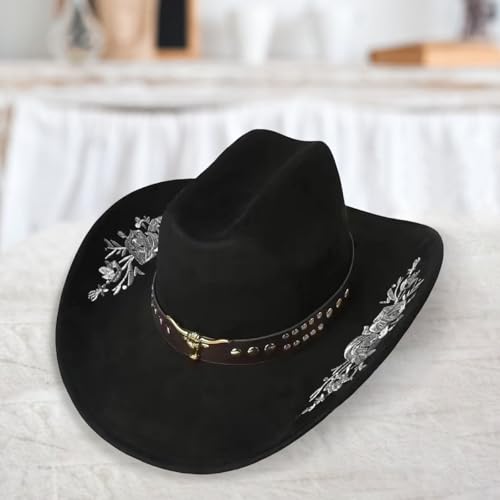 Sombrero vaquero bordado de fieltro unisex negro talla M miniatura 2