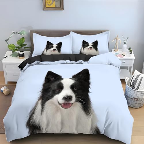 Housse de couette 160x200 douce en microfibre parure de lit zippée chien