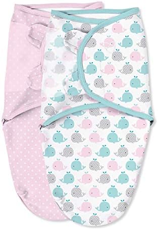 SwaddleMe by Ingenuity Original Swaddle, 100% Cotton, Improves Sleep & Calms Startle Reflex, 0-3 Months, 1.0 TOG, 3-Pack, Baby Swaddle Blanket - Pink Polka Whale