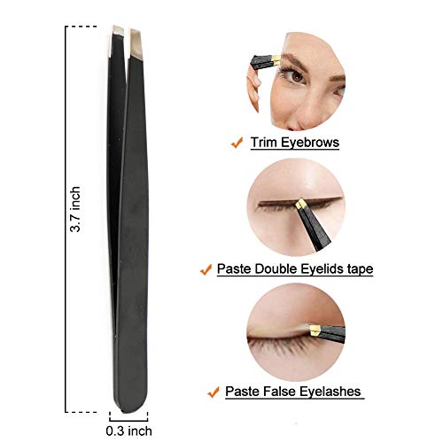 SLYbeauty Professional Eyelash Makeup Tools Set, include Eyelash Curler, False Eyelashes Extension Tweezers, Eyebrow Scissors, Eyelash Applicator Tool, 5 Pieces Black Silicone Refill Pads (Black)