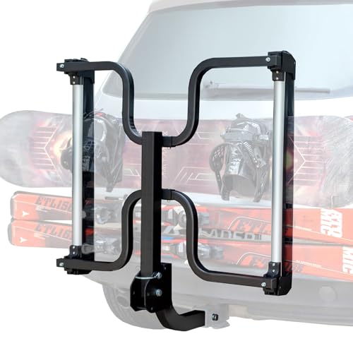 Leader Accessories Folding Hitch Mounted Ski & Snowboard Rack, Adjustable Snowboard Roof Racks Hold 4 Snowboard or 6 Skis with Anti-Theft Lock, Fits 2