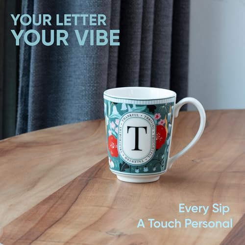 Image of Shay Alphabet Mug 300ml, Letter T Printed Coffee Mug for Girls, Boys, Friends | Ceramic Mug |Glossy Finish | Ceramic Coffee Cup | Porcelain | Microwave Safe (Alphabet Mug - T)