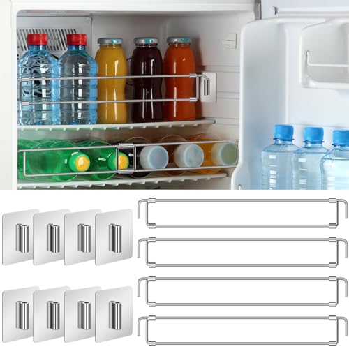 Yaocom 4 Pcs Rv Refrigerator Bars 12.44-22.63 Adjustable Stainless Steel RV Fridge Tension Rods Refrigerator Accessories Extendable Food and Drink Stabilizers Prevent Messy Spills During Travel