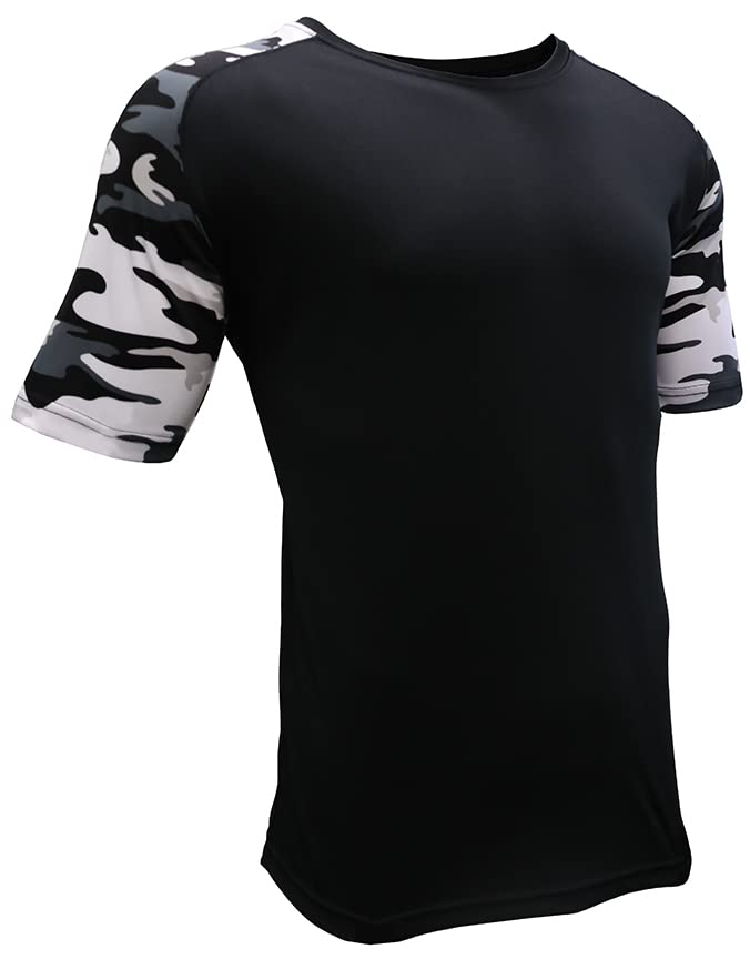 Epic Adult Cool Performance Camo Sleeve Tee Shirt (13- Colors Avaliable) Black/White 3XL