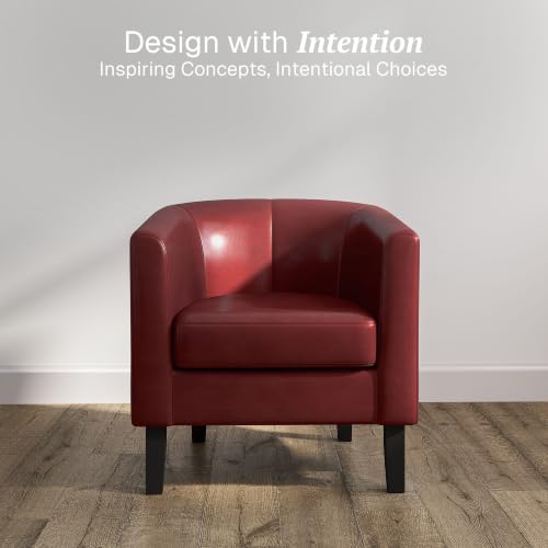 Image of BELLEZE Accent Barrel Chair, Linen Round Chair Club Tub Sofa Corner Chair with Flared Legs and Cozy Soft Padding for Living Room Bedroom Waiting Room - Red