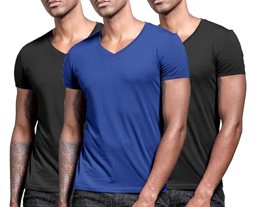 T-Shirt Sport Hommes Col en V Lehmanlin Lot de 3 ou 5 Maillots de Course