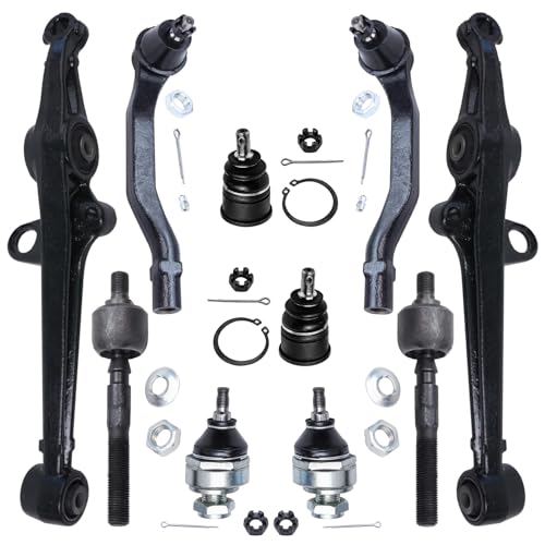 Image of Detroit Axle - Front 10pc End Suspension Kit for 1990-1993 Honda Accord, 2 Lower Control Arms 4 Upper Lower Ball Joints 4 Outer Inner Tie Rod Ends 1991 1992 Replacement