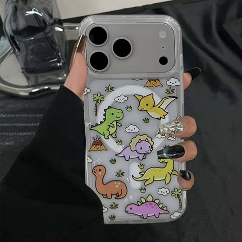 NMCURK Cartoon Dinosaurs Phone Case for iPhone 16 with MagSafe Design,Magnetic Wireless Charging Slim Soft TPU Case,Clear Shockproof Protective Phone Case Cover for iPhone 16