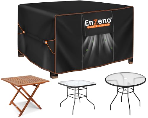 Enzeno Gartenmöbel Abdeckung Wasserdicht,Winterfest Abdeckplane Gartenmöbel,420D Oxford Gewebe Schutzhülle Gartentisch,Abdeckung Gartenmöbel Tisch für Gartentisch Sitzgruppe,Rechteckig 90x90x90cm