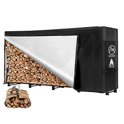 nalone 8FT Outdoor Firewood Rack with Cover&Carry Bag Heavy Duty Square Strong Stand Rack with Waterproof Cover for Fireplace Fire Pits Wood Pile Storage Holder Lumber Rack