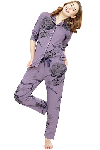 Image of ZEYO Night Suit for Women's Floral Printed Cotton Night Dress of Shirt and Pajama Set 5760