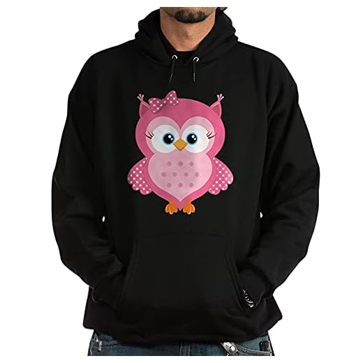 Söt rosa tecknad uggla sweatshirt med huva för män