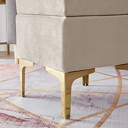 Ornavo Home Madison Modern Contemporary Square Upholstered Velvet Ottoman - Vanity Chair - Gold Metal Legs - Cream #TOP5