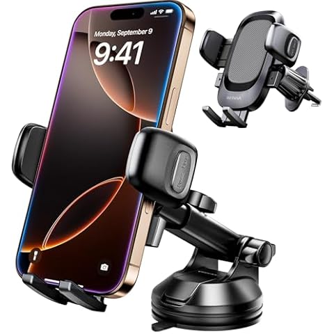 REEVAA Military-Grade Phone Holder for Car [Ultra Stable & Super Sturdy] Cell Phone Mount Dashboard Windshield Air Vent, Truck Dash Mount for iPhone 16 15 14 Pro Max Samsung Galaxy S24 S25, Gray Cover
