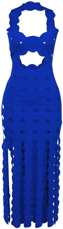 heyheyshine Women's Sexy Dresses Sleeveless Maxi Dress Hollow Out Maxi Dress Tassel See Through Backless Bodycon Party Dress