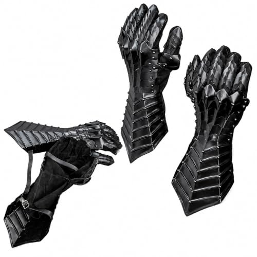 Guantes de caballero medieval en acero de 18 g con acabado negro para armadura LARP