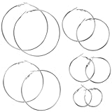 JOINPAYA Pendientes de Aro Grandes para Mujer 5 Pares en Acero Inoxidable Hipoalergénico Tamaños 30-70 MM Diseño Minimalista y Moderno Joyas Redondas para Uso Diario y Festivales