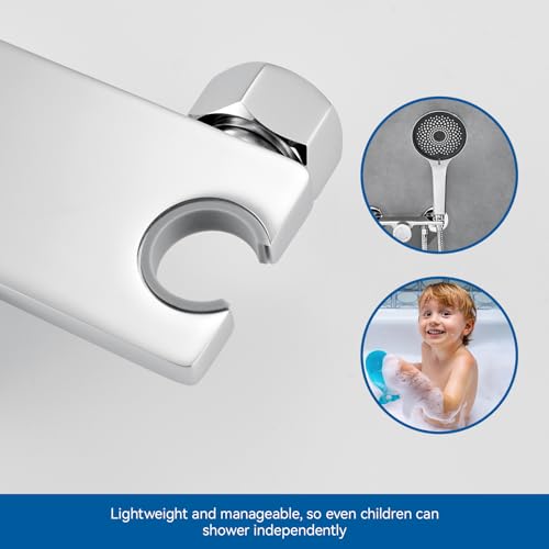 Auralum Wall-Mounted Bath Shower Mixer Tap with 5-Function Handheld Shower Head - Waterfall Mixer Tap with Shower Attachment, Brass Bar with Storage Shelf (Chrome) - Image 5