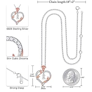 Iefil Rose Heart Necklaces Gifts for Women 925 Sterling Silver Heart Initial Necklace Anniversary Birthday Gifts for Women Jewelry Gifts for Women Wife Wife Girlfriend Mom