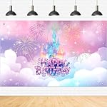 Princess Happy Birthday Backdrop,Princess Birthday Party Decorations for Girls Women, 6ft x 4ft Pink Castle Backdrop with 4 Holes & 10m Rope for Indoor Outdoor Party Decor Birthday Photo Prop