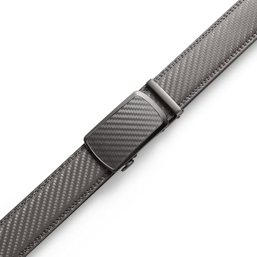 Image of Drowsmen Leather ratchet belt 1 3 /8 inch with Click Sliding Automatic Buckle, Adjustable belt Trim to Fit