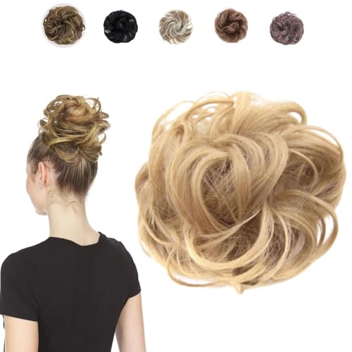 Juvabun Hair Extensions Gold– Soft Curly Hair Extensions Clip-In for Natural Volume & Quick Updo Styling Hair Bun Maker