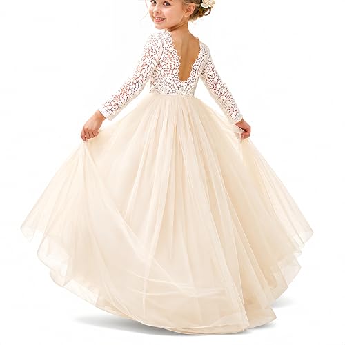 Image of Topmaker Flower Girl Dress for Toddler Baby Girls,Lace Tulle Dress for Wedding,Birthday Party,Photoshoot,Special Occasion