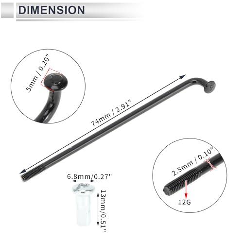 RATCHROLL 1 Set Universal Bicycle Spokes 12G 74mm Length Bike Wheel Spokes Nipple Black Carbon Steel