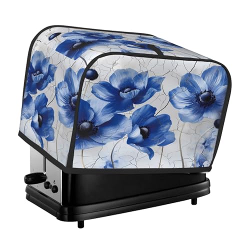 Mexpekil Rustikale blaue Mohnmauer-Abdeckung für 2 Scheiben, Toaster-Abdeckung, wasserdichte Geräteabdeckungen mit Aufhängeschlaufe, staubdichter Brot-Toaster-Schutz für Küche