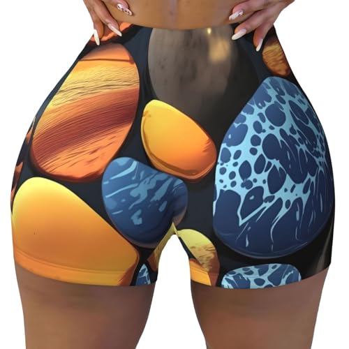 Yellow Pebbles Pattern Sports Shorts, high Elastic Slim Fitness Pants, Suitable for Yoga/Leisure/Daily wear