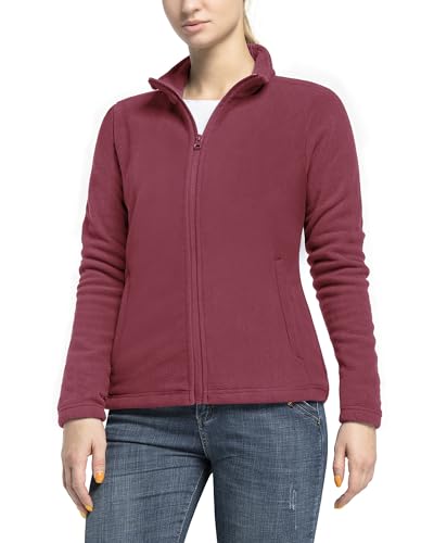 33,000ft Damen Fleecejacke mit Durchgehendem Reißverschluss Stehkragen Damen Leichte Fleece Jacke Outdoor Damenjacke für Wandern und Freizeit,Rostrot M
