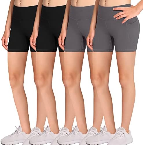 DALIGIRL Volleyball Bike Shorts for Girls - 4 Packs Spandex Compression Shorts with Pockets for Kids Dance Yoga and Athletics
