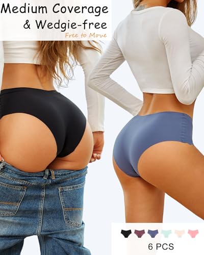 Image of Sth Big High Waisted Seamless Underwear for Women No Show Panties Cheeky Scalloped Edge Bikini Breathable Briefs 6 Pack