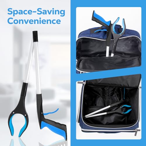 Image of Grabber Reacher Tool - 32 inch Extra Long Foldable Gripper and Reaching Tool - Heavy Duty Pick Up Stick Grabbers for Seniors, Trash, Surgery Recovery Must Haves Gifts (Blue+Orange 2P)
