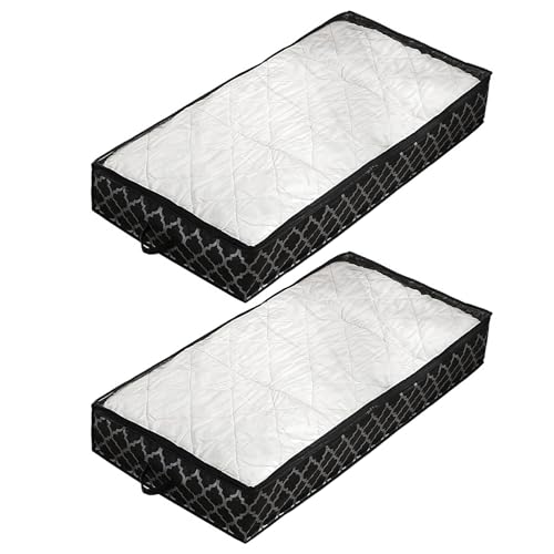 ベッド下収納ケース 2個セット デッドスペース活用 大容量収納 取っ手付き 布団 季節物 透明窓完備 掛け布団 毛布 寝具 羽毛布団 Color-2