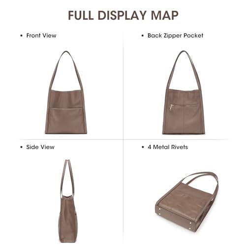 Image of Kattee Leather Tote Bag for Women, Medium Shoulder Handbag | Top grain pebbled leather with 5 pockets, fits a 12-inch tablet, and stays lightweight for everyday use.