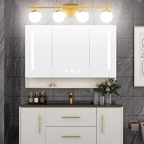 Image of Ralbay Mid Century Gold Bathroom Vanity Lights 4-Light Gold Milky Glass Modern Bathroom Lighting Fixtures Over Mirror, Gold 4-Light (Exclude Bulb)
