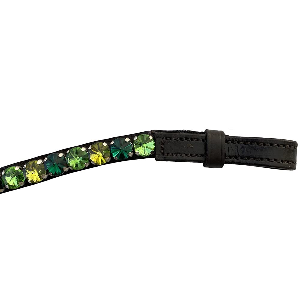Stirnriemen Pferd - Stirnriemen Pferd Glitzer für Warmblut, Vollblut und Pony - Trensen Stirnband - Pferde Stirnband -Grün (Vollblut/Cob, Dunkelbraunes Leder)