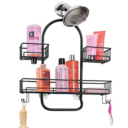 mDesign Metal Wire Tub & Shower Caddy, Hanging Storage Organizer Center with Built-in