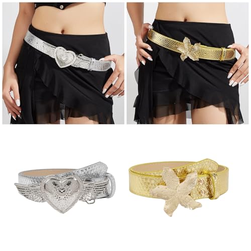 UncleS PU Leather Belt with Heart Buckle Women's Folk Belt Elegant Waist for Trousers Dress Single Waist Decorations PU Leather2