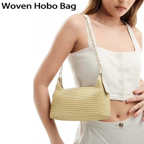 Image of Fozehlad Straw Clutch Purse for Women, Woven Straw Beach Crossbody | Raffia Envelope Wallet, Fold Over, Chain Shoulder Bag