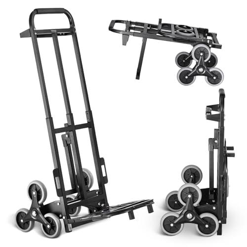 VEVOR Carro de Escalera 208 kg Carretilla de Mano Plegable para Subir Escaleras con Doble Asa, 6 Ruedas, 2 Cuerdas Elásticas, para Transporte, Almacén, Aeropuerto, Centro Comercial, Mudanzas, Oficina