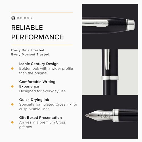 Image of Cross Century II Lustrous Chrome Refillable Fountain Pen - Medium Point, Black Ink, Presented in a Premium Box (Translucent Black)