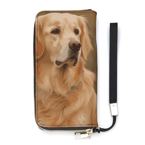 Portefeuille long fin Golden Retriever en cuir synthétique blanc 20x10.5cm