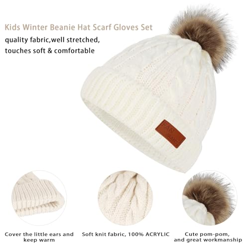 Image of Kids Hat Scarf Gloves Set, Kids Winter Beanie Hat Scarf Gloves Set with Knit Thick Warm Fleece Lined for 1-6 Years Old