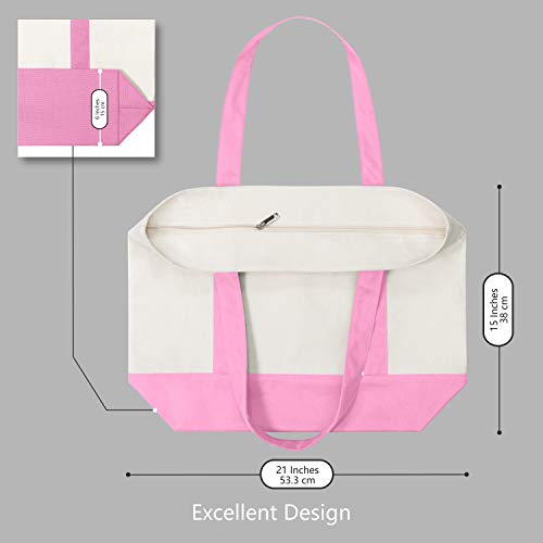 Image of TOPDesign 1-Pack Canvas Tote Bag with an External Pocket, Reusable Grocery Shopping Bag, Top Zipper Closure, Daily Essentials (Pink /Natural)