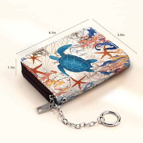 Image of Mayski Credit Card Holder, Zipper Credit Card Wallet for Women, Small Accordion Card Cases Holder, KeyChain Wallet, Business Card Holder(Sea Turtle 01)